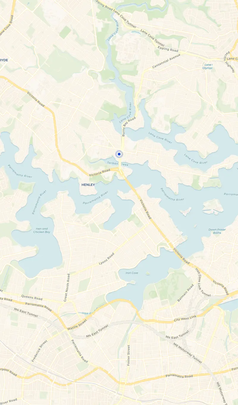 Map of the Hunters Hill service area and the surrounding suburbs we cover.