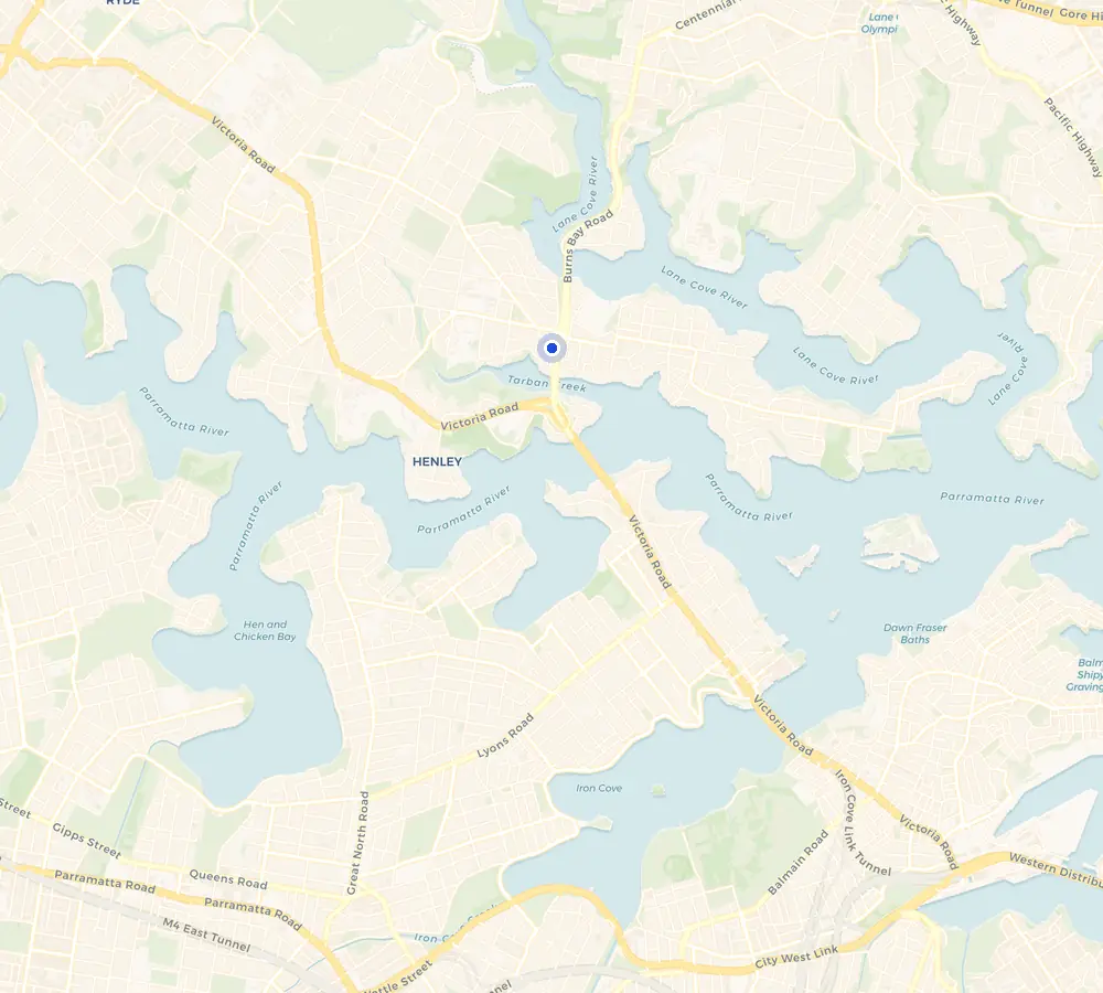 Map of the Hunters Hill service area and the surrounding North Shore, showing Hunters Hill and the nearby streets we cover.